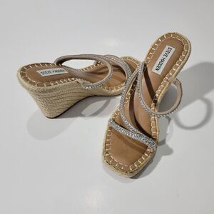 Steve Madden Slip On Shinestone Strap Espadrille Wedge Sandals Sz 8.5